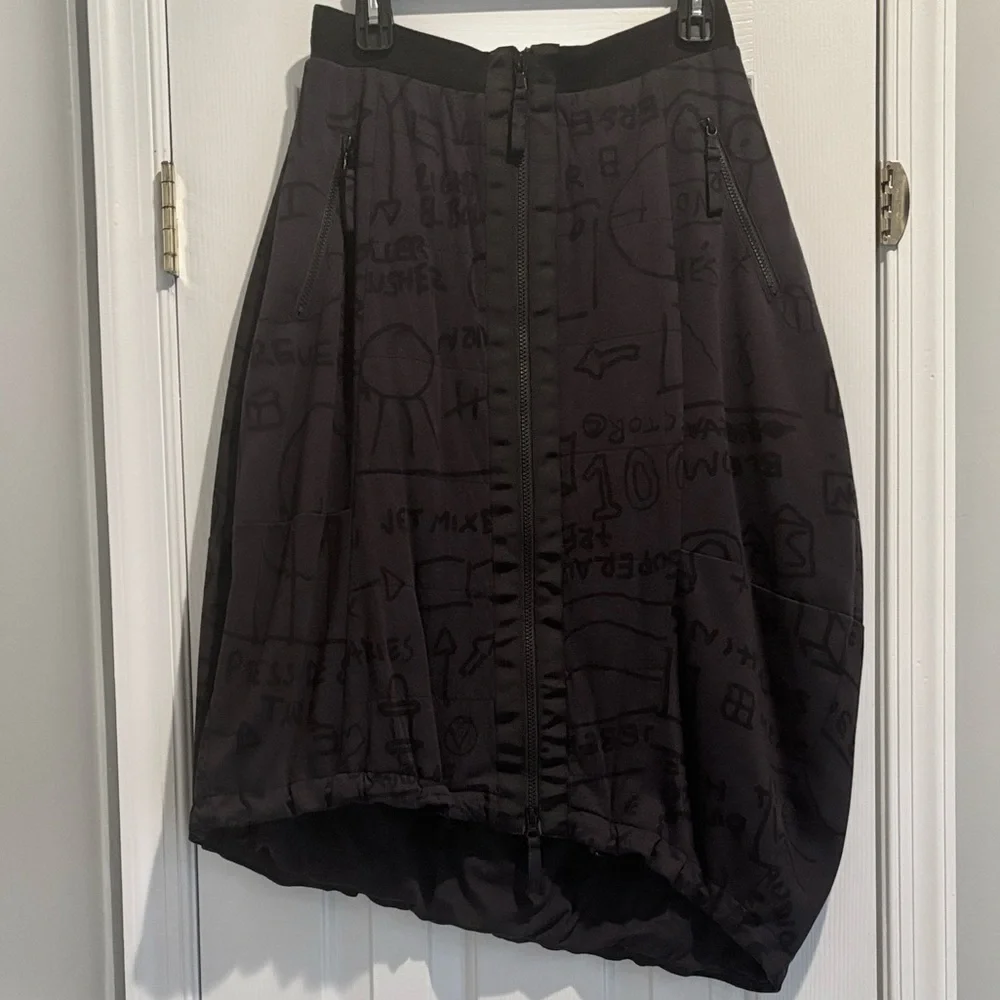 Rundholz Black Label Asymmetrical Tulip Skirt in Dark Gray and Black Print - Picture 3 of 16
